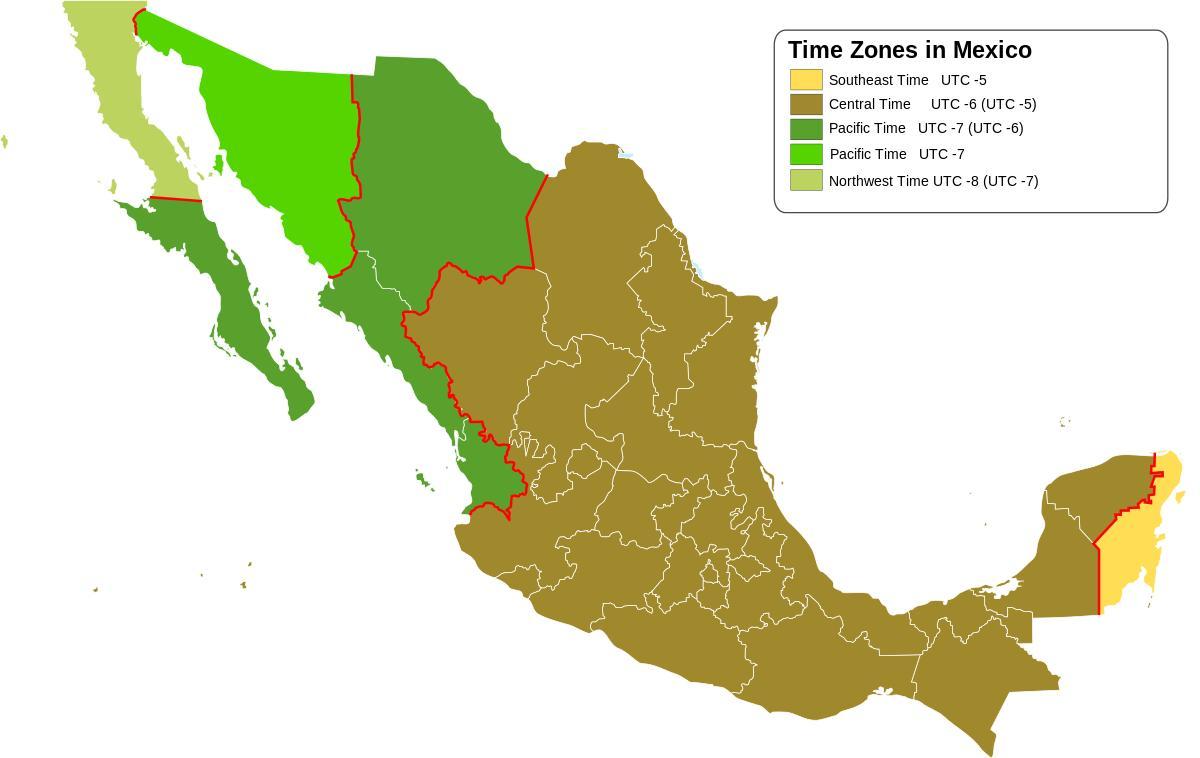 Vremenska zona kartica Meksiko